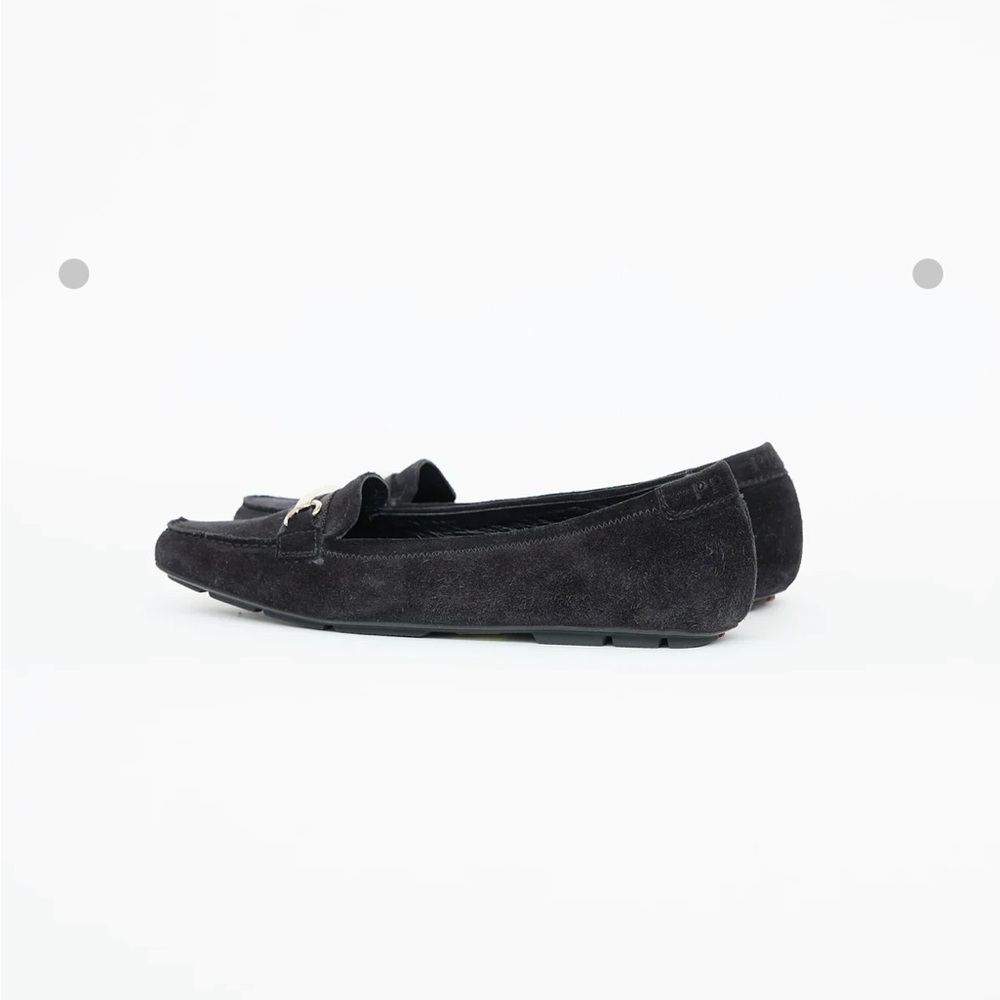 Prada Women's Black Velvet Loafers with Silver Detail Carolyn Bessette style - Picture 2 of 6